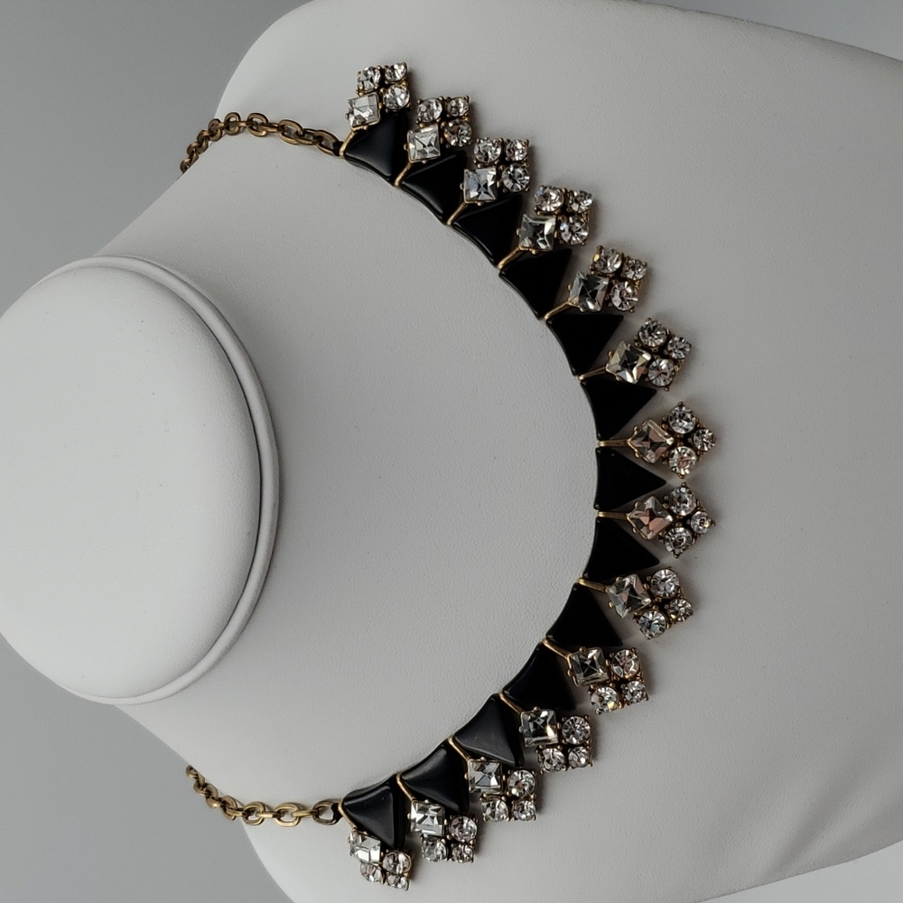 J. Crew Black Triangles & Clear Rhinestones Necklace - Picture 4 of 7